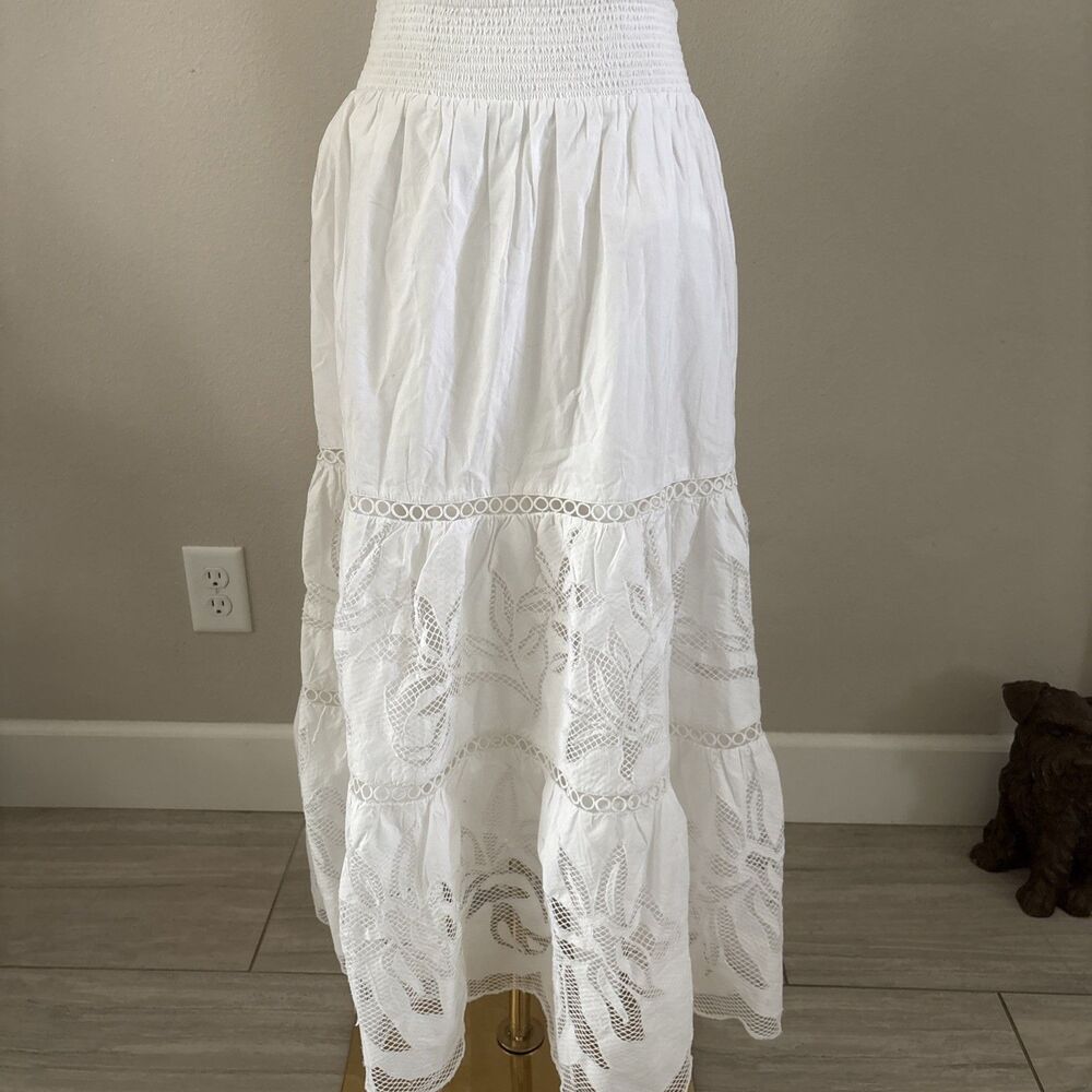 Chico's White Maxi Skirt with Floral Eyelet Panels Size 0 US Size 4 New